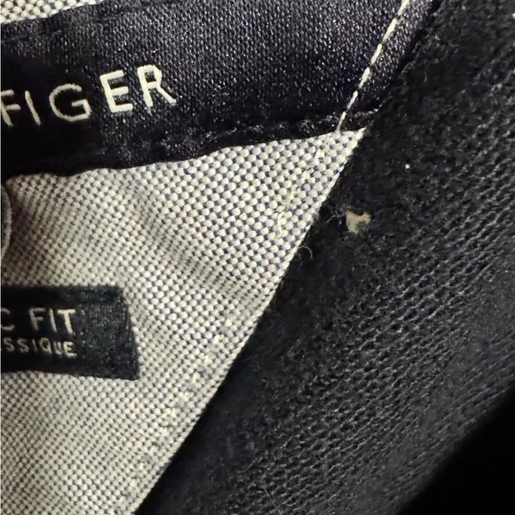 Tommy Hilfiger Navy Polo Shirt small hole by tag not noticeable shown pics LARGE - Picture 4 of 4